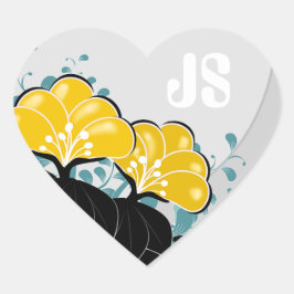 Elegante Golden Camellias Monogram Initialen Hart Sticker