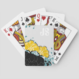 Elegante Golden Camellias Monogram Initialen Pokerkaarten