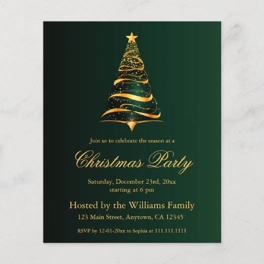 Elegante Golden Christmas Tree Party Budget Kaart (Voorkant)
