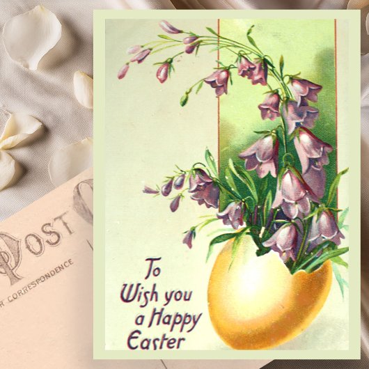 Elegante  Golden Easter Egg en Bloemen Briefkaart