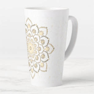 Elegante Golden en White Dot Mandala Latte Mok