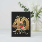 Elegante Golden Filigree Ruby Roos 40e verjaardag Briefkaart (Staand voorkant)