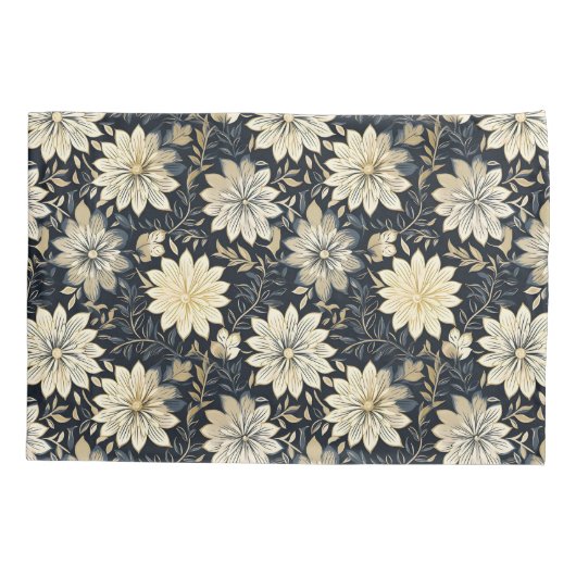 Elegante Golden Floral Harmony op een donkere acht Kussensloop (Achterkant-Links)