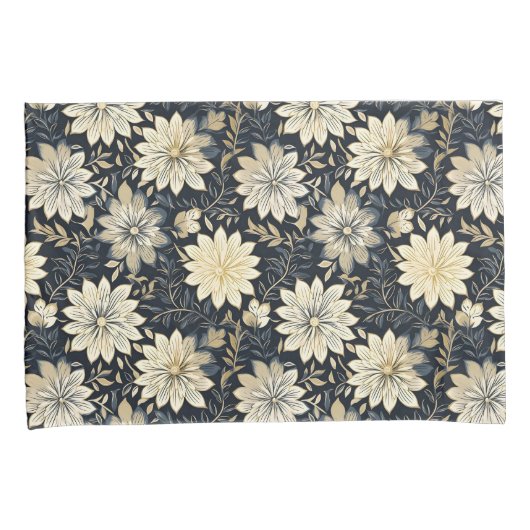 Elegante Golden Floral Harmony op een donkere acht Kussensloop (Voorkant-Rechts)