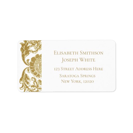 Elegante Golden Flowers Wedding Retour Adres Etiket (Voorkant)