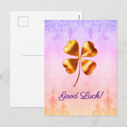 Elegante Golden Four-Leaf Clover Good Luck Briefka Feestdagenkaart (Voorkant / Achterkant)