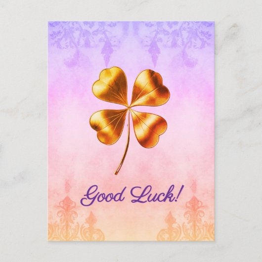 Elegante Golden Four-Leaf Clover Good Luck Briefka Feestdagenkaart (Voorkant)