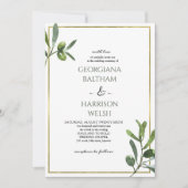 Elegante Golden Lijst & Olive Leaves Wedding Kaart (Voorkant)