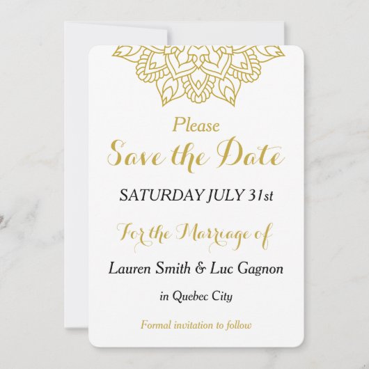 Elegante Golden Mandala bruiloft Save the Date Kaa (Voorkant)