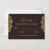 Elegante Golden Maroon Damask RSVP Kaartje (Voorkant)