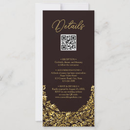 Elegante Golden Maroon QR Code Trouwdetail Kaart