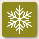 Elegante Golden Olive White Nordic Snowflake Bier Onderzetter<br><div class="desc">Dit leuke seizoensgebonden ontwerp beschikt over een enkele grote witte Scandinavische sneeuwvlok gecentreerd op gouden olijfachtergrond.</div>