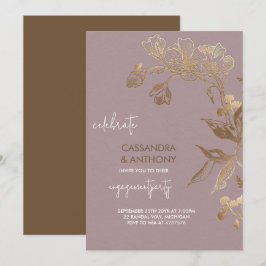 Elegante Golden Orchid Engagement Party Kaart