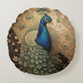 Elegante Golden Peacock Bird Rond Kussen