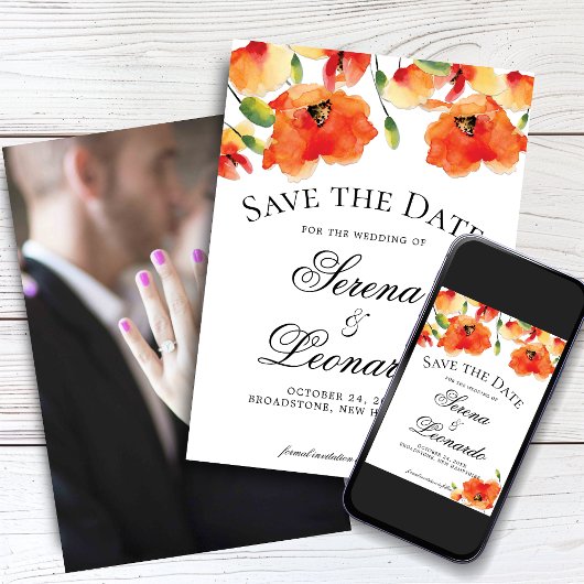 Elegante Golden Poppy Wedding Save the Date Kaart
