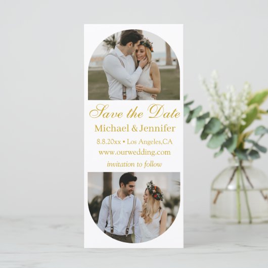 Elegante Golden Script 2 Arch foto's Sla de datum (Staand voorkant)