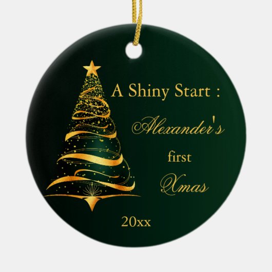 Elegante Golden Tree Baby eerste kerst Keramisch Ornament (Voorkant)