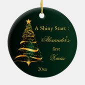 Elegante Golden Tree Baby eerste kerst Keramisch Ornament (Achterkant)