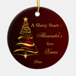 Elegante Golden Tree Baby Eerste Kerstmis Keramisch Ornament