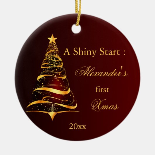 Elegante Golden Tree Baby Eerste Kerstmis Keramisch Ornament (Voorkant)