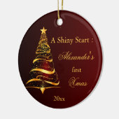 Elegante Golden Tree Baby Eerste Kerstmis Keramisch Ornament (Links)