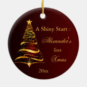 Elegante Golden Tree Baby Eerste Kerstmis Keramisch Ornament (Achterkant)