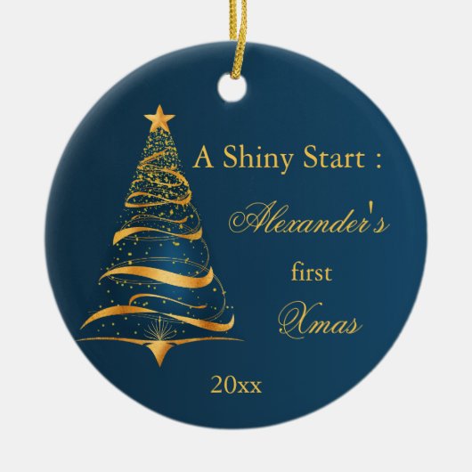 Elegante Golden Tree Baby Eerste Kerstmis Keramisch Ornament (Voorkant)