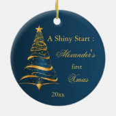 Elegante Golden Tree Baby Eerste Kerstmis Keramisch Ornament (Achterkant)