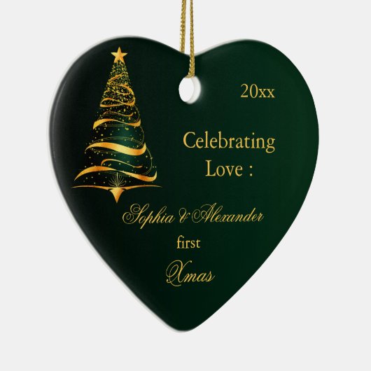 Elegante Golden tree Pas getrouwd eerste kerst Keramisch Ornament (Rechts)