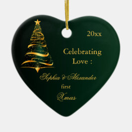 Elegante Golden tree Pas getrouwd eerste kerst Keramisch Ornament