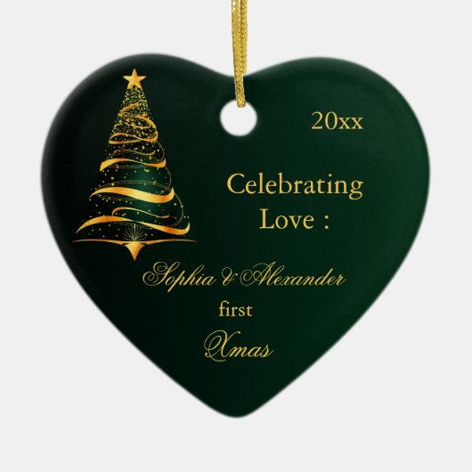 Elegante Golden tree Pas getrouwd eerste kerst Keramisch Ornament (Voorkant)