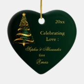 Elegante Golden tree Pas getrouwd eerste kerst Keramisch Ornament (Achterkant)