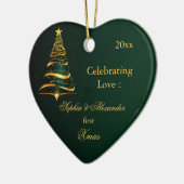 Elegante Golden tree Pas getrouwd eerste kerst Keramisch Ornament (Links)