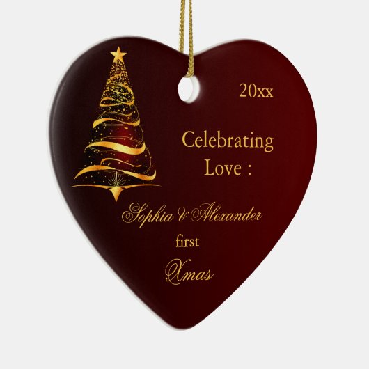 Elegante Golden tree Pas getrouwd eerste kerst Keramisch Ornament (Rechts)