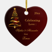 Elegante Golden tree Pas getrouwd eerste kerst Keramisch Ornament (Voorkant)