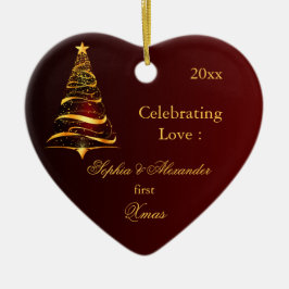 Elegante Golden tree Pas getrouwd eerste kerst Keramisch Ornament