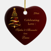 Elegante Golden tree Pas getrouwd eerste kerst Keramisch Ornament (Achterkant)