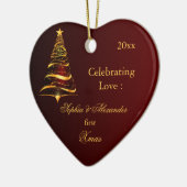 Elegante Golden tree Pas getrouwd eerste kerst Keramisch Ornament (Links)