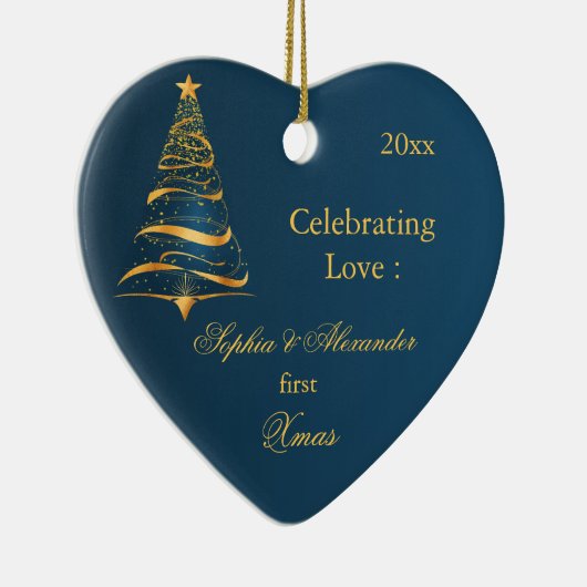 Elegante Golden tree Pas getrouwd eerste kerst Keramisch Ornament (Rechts)