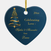 Elegante Golden tree Pas getrouwd eerste kerst Keramisch Ornament (Voorkant)