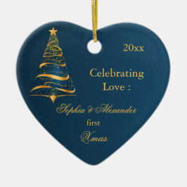 Elegante Golden tree Pas getrouwd eerste kerst Keramisch Ornament