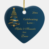 Elegante Golden tree Pas getrouwd eerste kerst Keramisch Ornament (Achterkant)