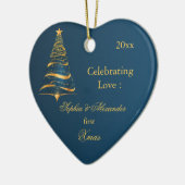 Elegante Golden tree Pas getrouwd eerste kerst Keramisch Ornament (Links)