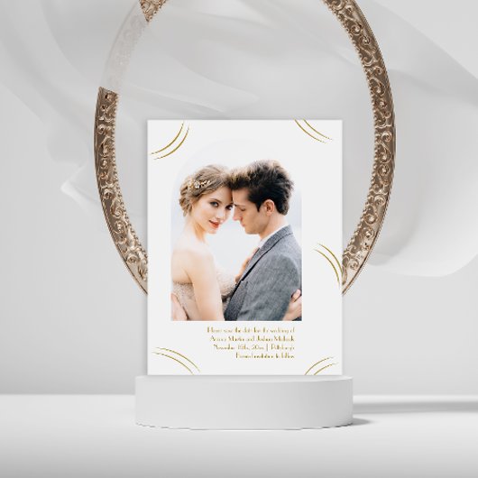 Elegante Golden Wisps Fotobruiloft Bewaar de datum Briefkaart