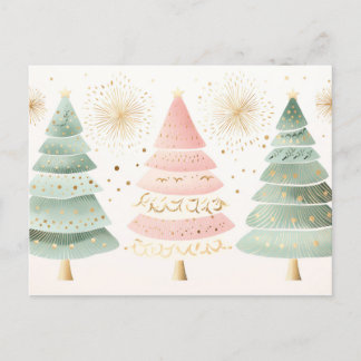 Elegante goldene, grüne und pinke Weihnachtsbäume Briefkaart