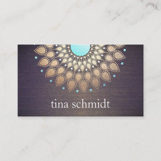 Elegante Goldfolie Verziert Blatt Mandala Holz Visitekaartje (Voorkant)