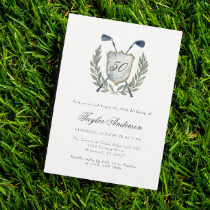 Elegante Golf Crest 50e verjaardag Party Golfen Kaart