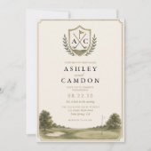 Elegante Golf Crest Monogram Huwelijk Kaart (Voorkant)