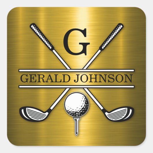 Elegante Golf Monogr... Vierkante Sticker (Voorkant)