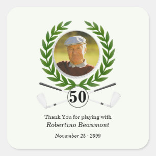 Elegante golf thema speler ervaring 50ste verjaard vierkante sticker